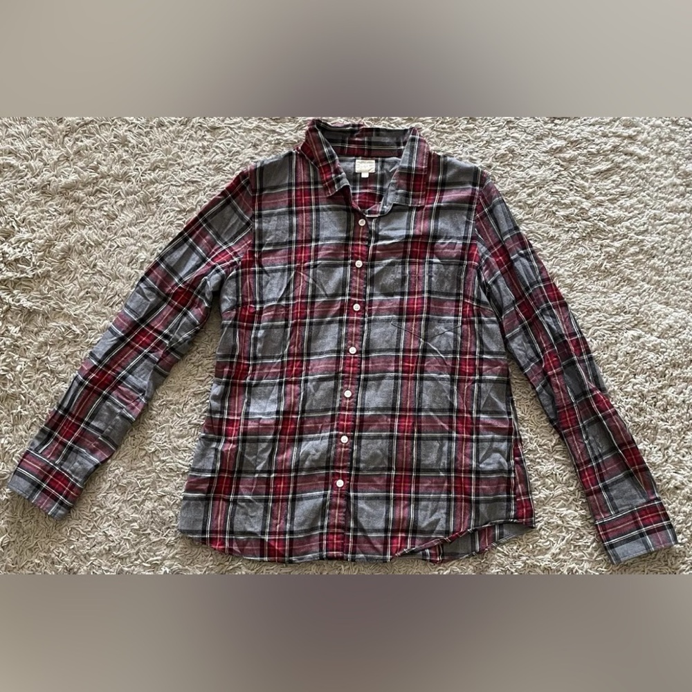 J.CREW J. CREW red gray long sleeve button down shirt top Large L